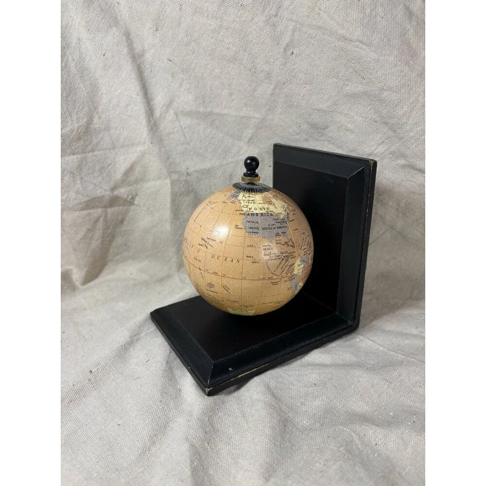 Vintage Pier 1 Rotating Globe Bookend Wood Stands World Map Single Only